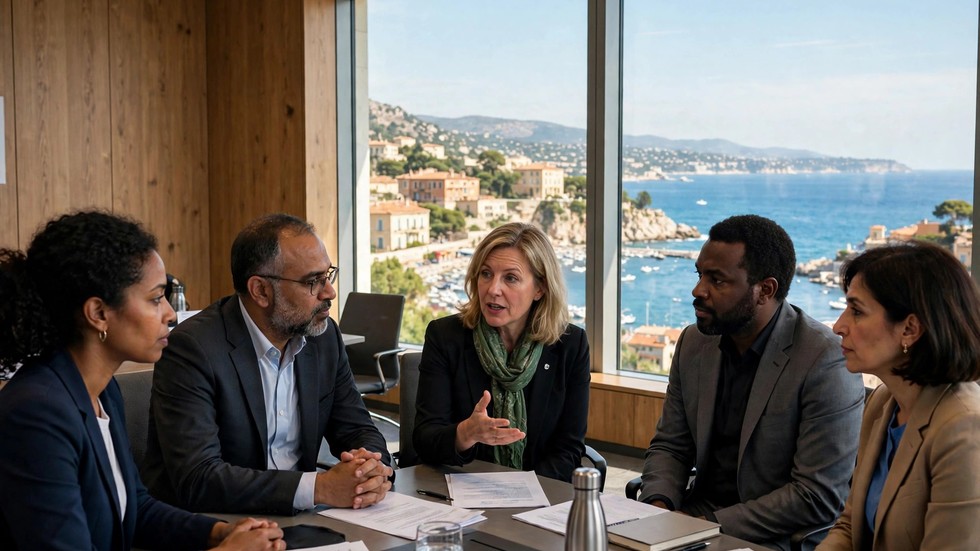 Delegati al vertice ONU sul clima con il Mar Mediterraneo sullo sfondo