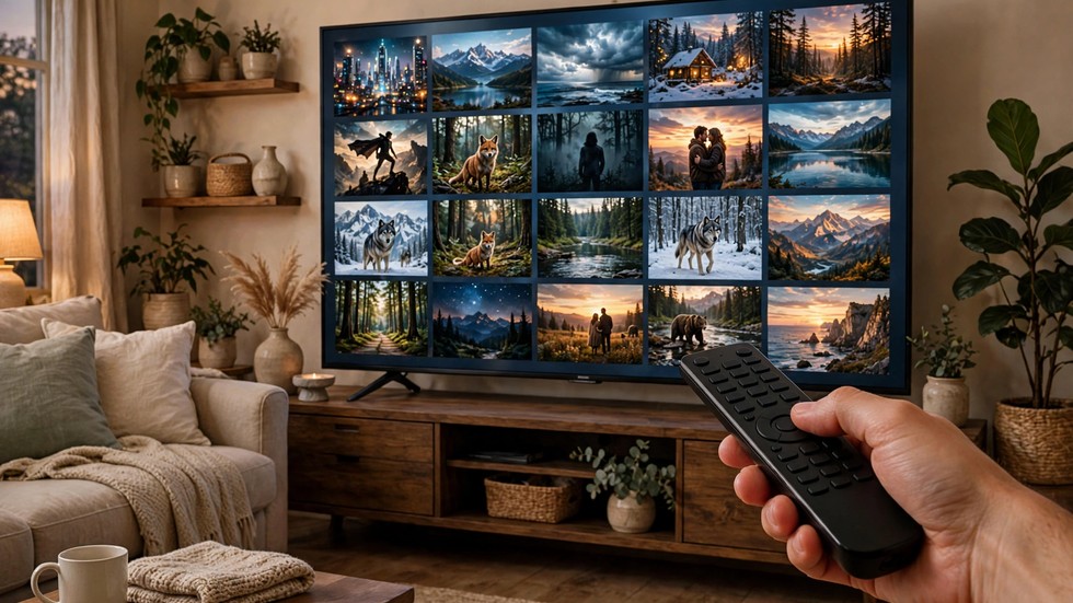 Telecomando e TV con interfacce di piattaforme streaming sullo schermo