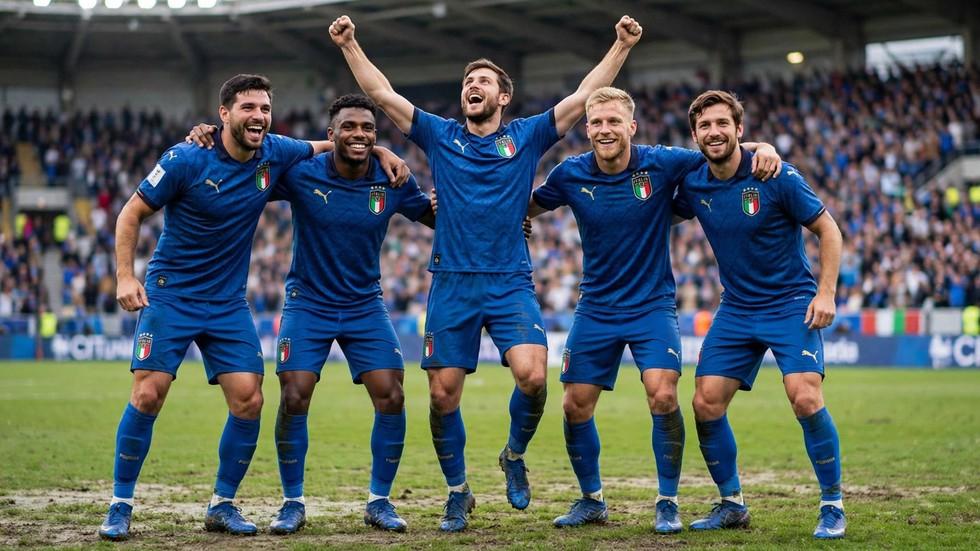 Giocatori della nazionale italiana che esultano in maglia azzurra