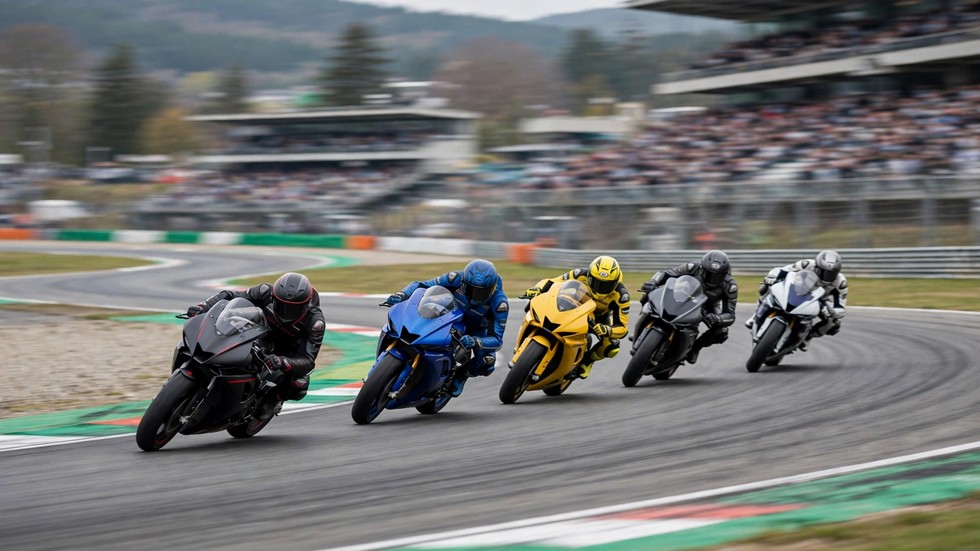 Piloti italiani di MotoGP in azione in curva su circuito