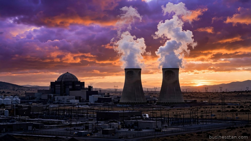 Sala di controllo di una centrale nucleare con tecnici al lavoro davanti ai pannelli di monitoraggio.