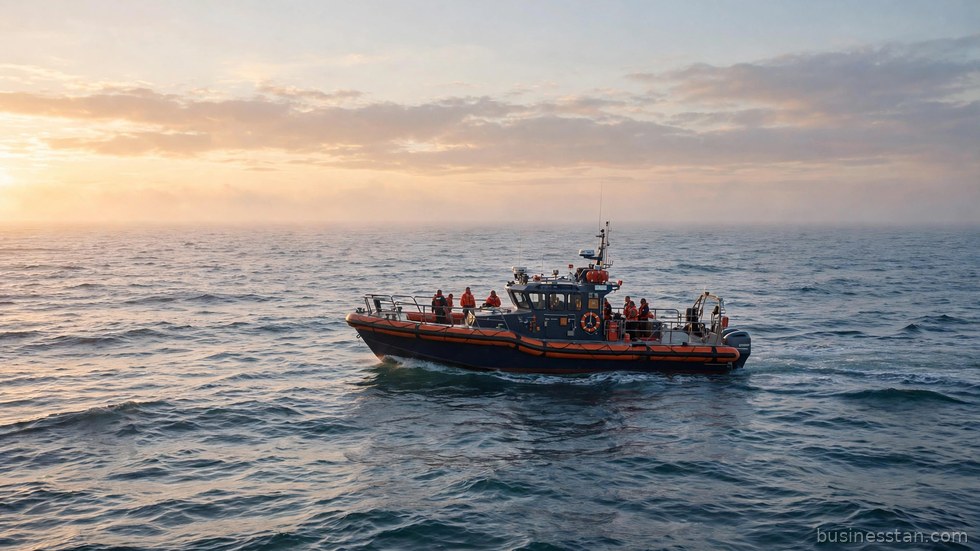 Imbarcazione di soccorso nel Mar Mediterraneo durante un'operazione di salvataggio.