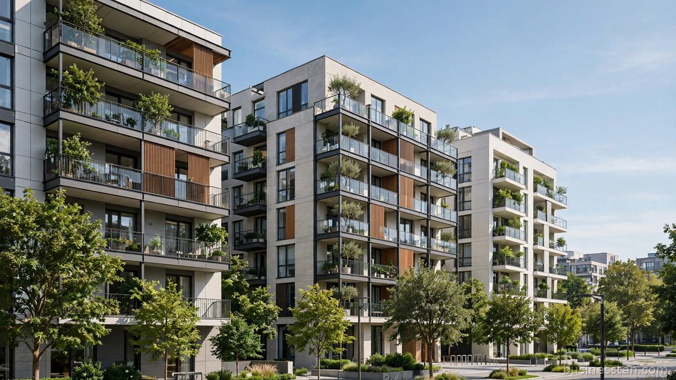 Palazzi residenziali moderni visti dall'esterno in una zona urbana.
