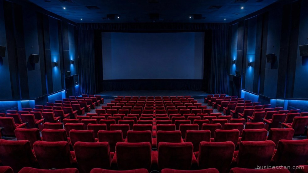 Spettatori seduti in una sala cinematografica buia durante la proiezione di un film.