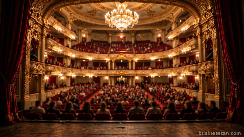 La sala di un teatro d'opera con il pubblico seduto prima dell'inizio dello spettacolo.
