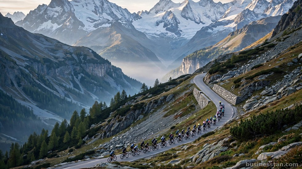 Gruppo di ciclisti impegnati in una salita di montagna al Giro d'Italia.