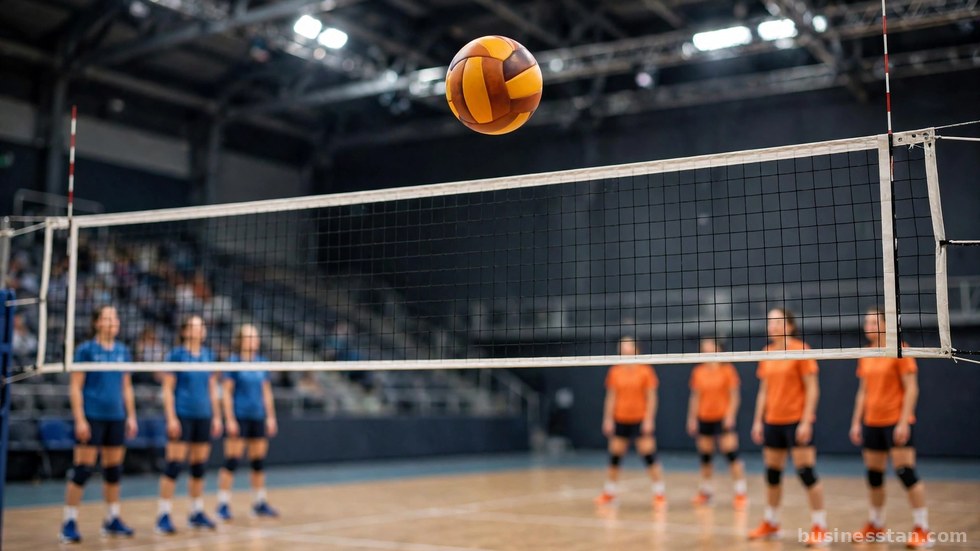 Schiacciatore in elevazione durante un'azione di gioco della pallavolo.
